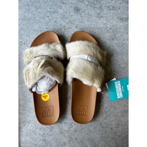 NEW Reef Cushion Vista Cozy Sand Faux Fur Dual Strap Slide Sandals Womens 9